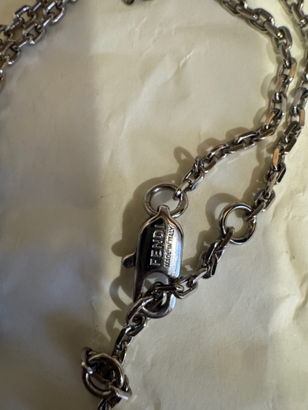 Fendi Shadow Necklace with a square pendant cable link chain, Palladium finish - Picture 10 of 11